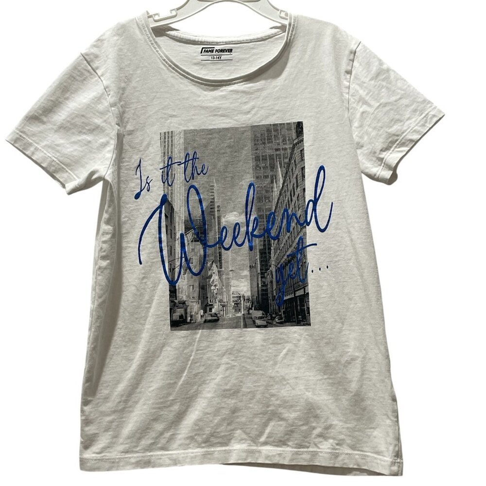 Kid's Shirt Sleeves Tee, Farm Forever, 13-14 Y, White, Preloved in Excellent Con